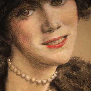 Ritratto di ragazza con cloche e perle | pastello su carta 1920\30