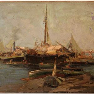 A. FIGARI  | Il riposo delle barche,  olio su cartone