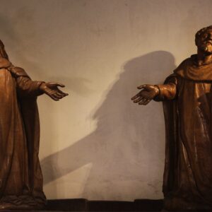 Gruppo scultoreo ligneo | San Domenico e Santa Caterina da Siena  bottega Italia centrale fine XVII sec.