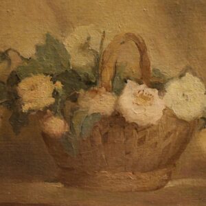 Norma Mascellani | “Fiori in cesta” dipinto olio su cartone datato1950