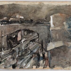 Mario Sironi (Sassari, 1885 – Milano 1961) “Periferia urbana- Il ponte ” tecnica mista su cartone